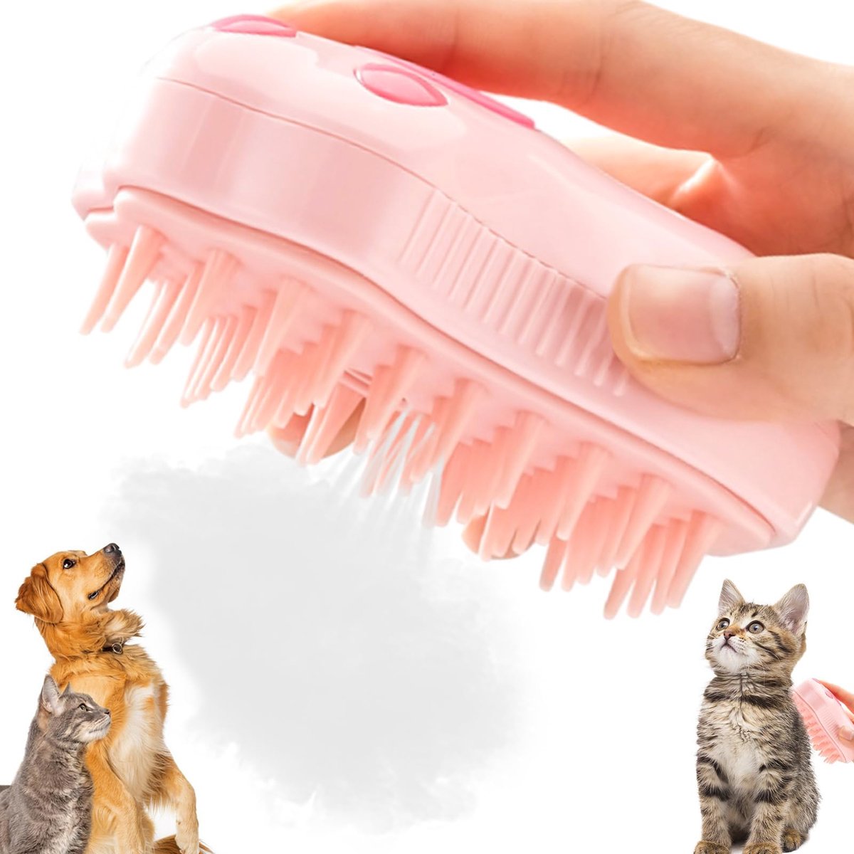 Cat Brush, 3-in-1 stoomborstel voor katten, kattenborstel met stoom, hondenborstel, huisdierborstel, zelfreinigende trekborstel, voor katten, honden, massage en zelfreiniging