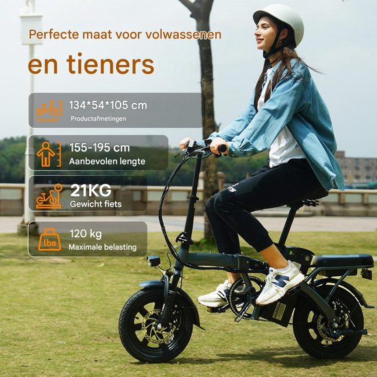 HillMiles Mile1 Elektrische Fiets - Motor 250W - Actieradius 60km - 14 Inch -25km/ - 36V/10.4Ah -vouwbaar E-bike -stads E-bikes & E-Nederland - Zwart van Hillmiles — afbeelding 3