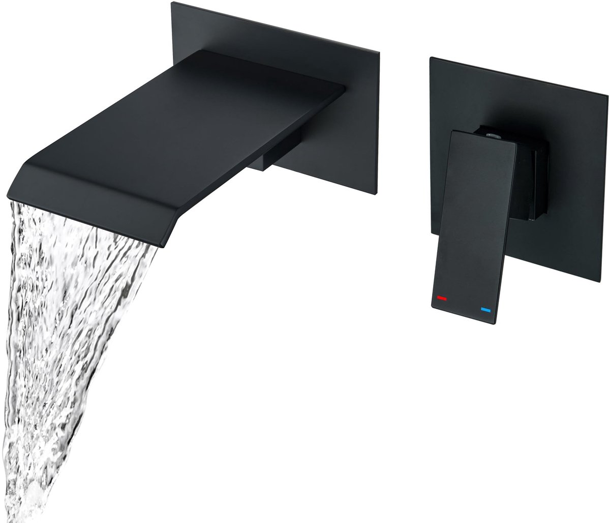 Dailygoods- Waterkraan Wandmontage Zwart - Waterval - Wastafelarmatuur - Inbouw - Elegante Tuit - Matzwart Design - Badkraan
