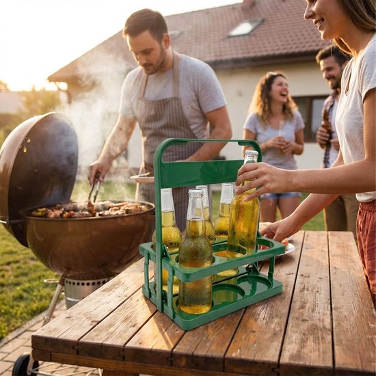 plastic flessenhouder voor 6 flessen, drankdrager met handvat en stevige houder, herbruikbare flessenmand voor transport, picknicks, feestjes, keuken, groen — afbeelding 5