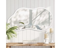 Dailygoods - AAZZKANG Onregelmatige houten spiegel, groot, voor 55 x 30 cm, decoratieve spiegel, ongelijkmatig, voor slaapkamer, kleedkamer, woonkamer, badkamer, ingang, wit