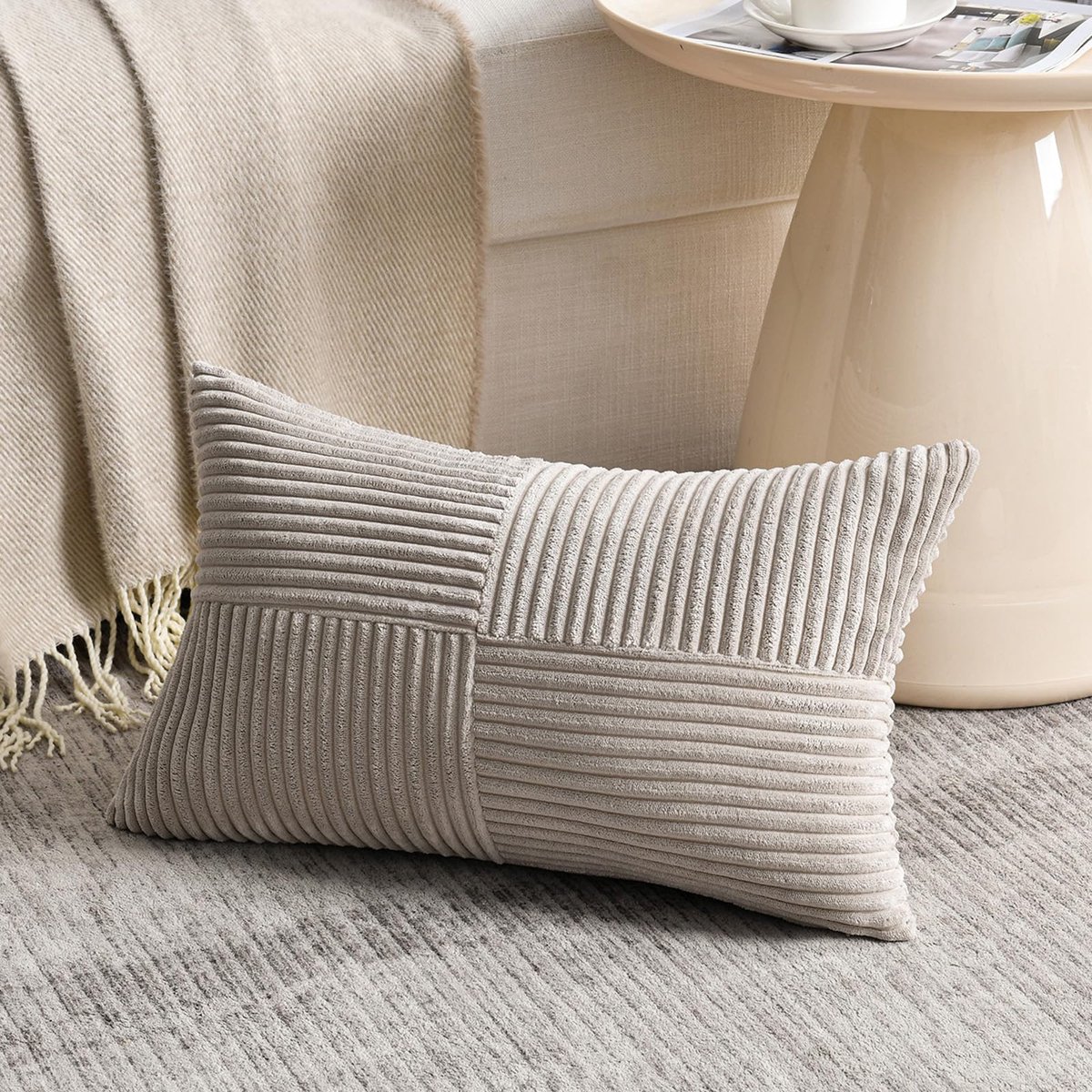 1 stuk, taupe kussensloop, 50 x 60 cm, zacht corduroy kussenslopen, kussenovertrek, decoratieve kussensloop, bankkussen, sierkussen, boho, decoratie voor bank, slaapkamer, woonkamer, balkon