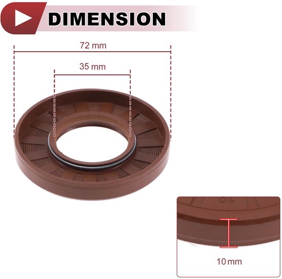 olieafdichting, TC afdichtring, roterende asafdichting, 35 x 72 x 10 mm, hoge druk, rubber, FKM, bruin, 2 stuks — afbeelding 4