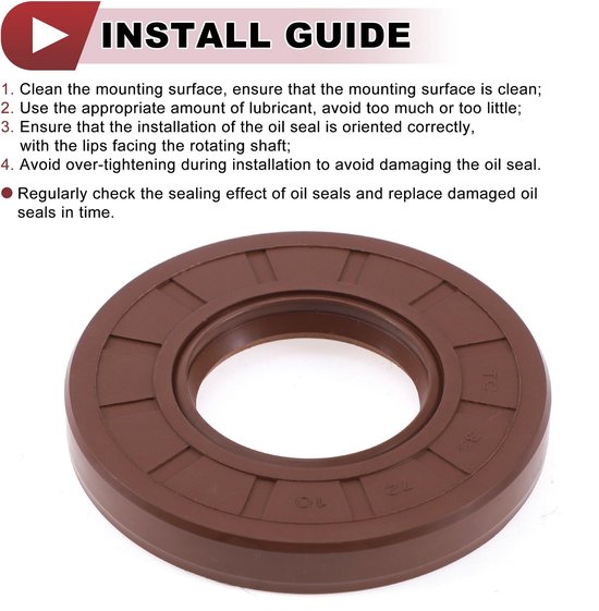 olieafdichting, TC afdichtring, roterende asafdichting, 35 x 72 x 10 mm, hoge druk, rubber, FKM, bruin, 2 stuks — afbeelding 5