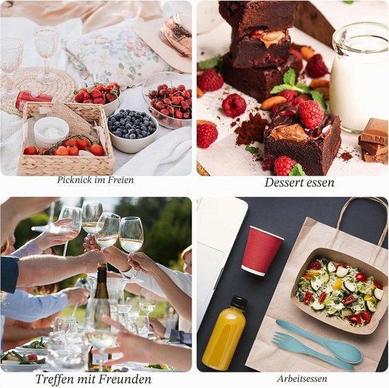 2 sets herbruikbare bestekset met etui, reis vork mes lepel set, draagbare plastic bestekset voor picknick, school, kantoor, lunch (blauw, groen) — afbeelding 2