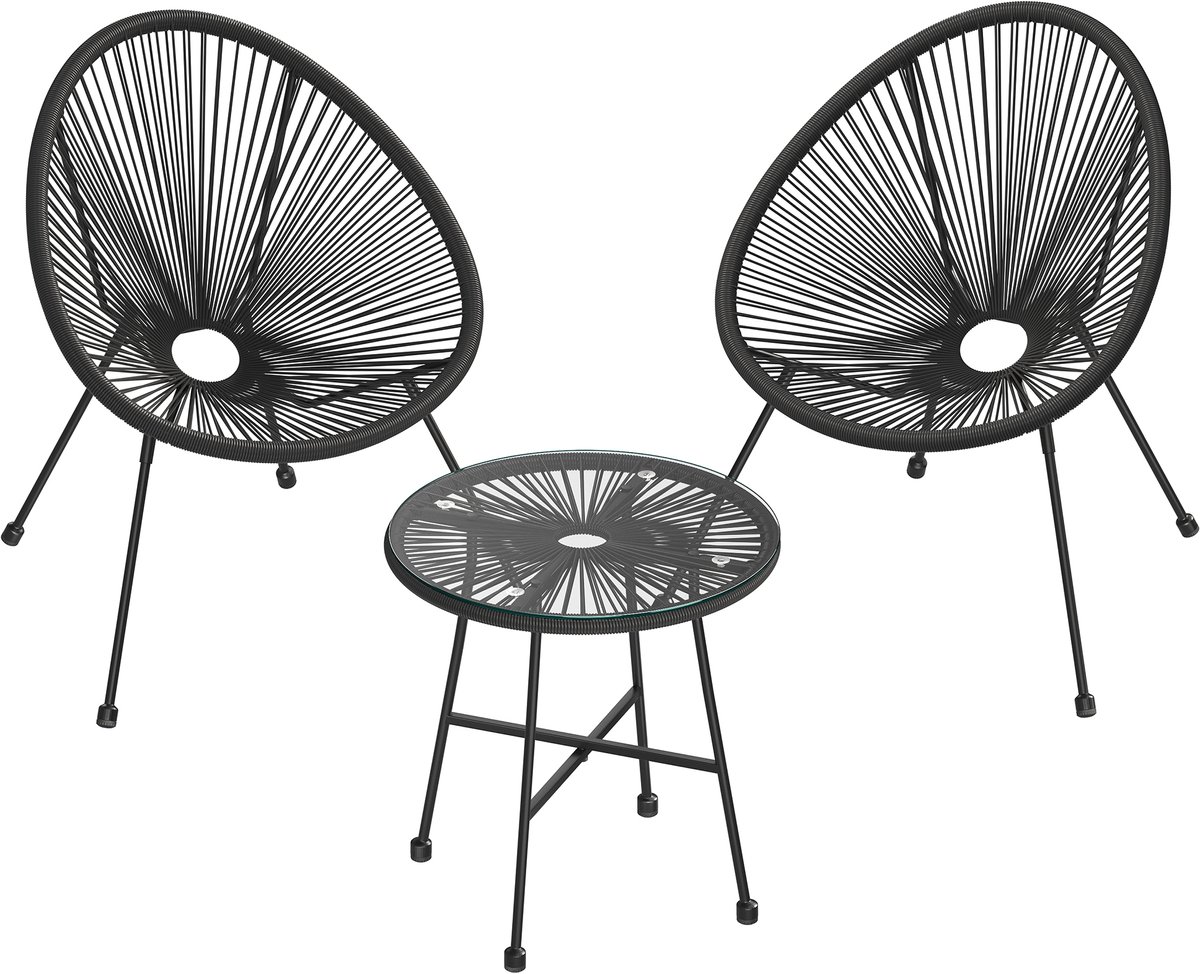 SONGMICS - Tuinset - 2 Stoelen met Glazen Tafel - Voor Tuin en Binnengebruik