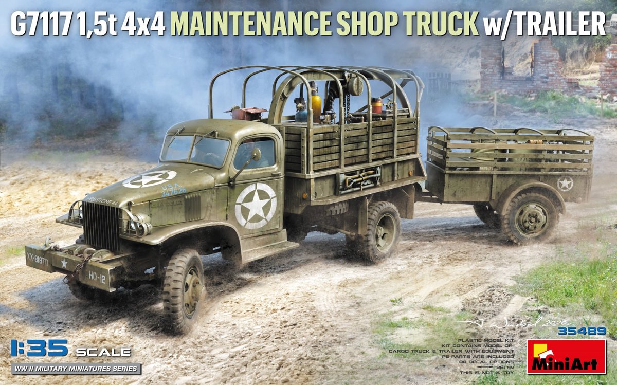MiniArt Modelbouwpakket Auto - 35498 Chevrolet G7117 1,5 Ton 4x4 Maintenance Shop Truck met Trailer WWII - Amerikaanse Militaire Vrachtwagen Plastic - 1:35 - Modelbouw