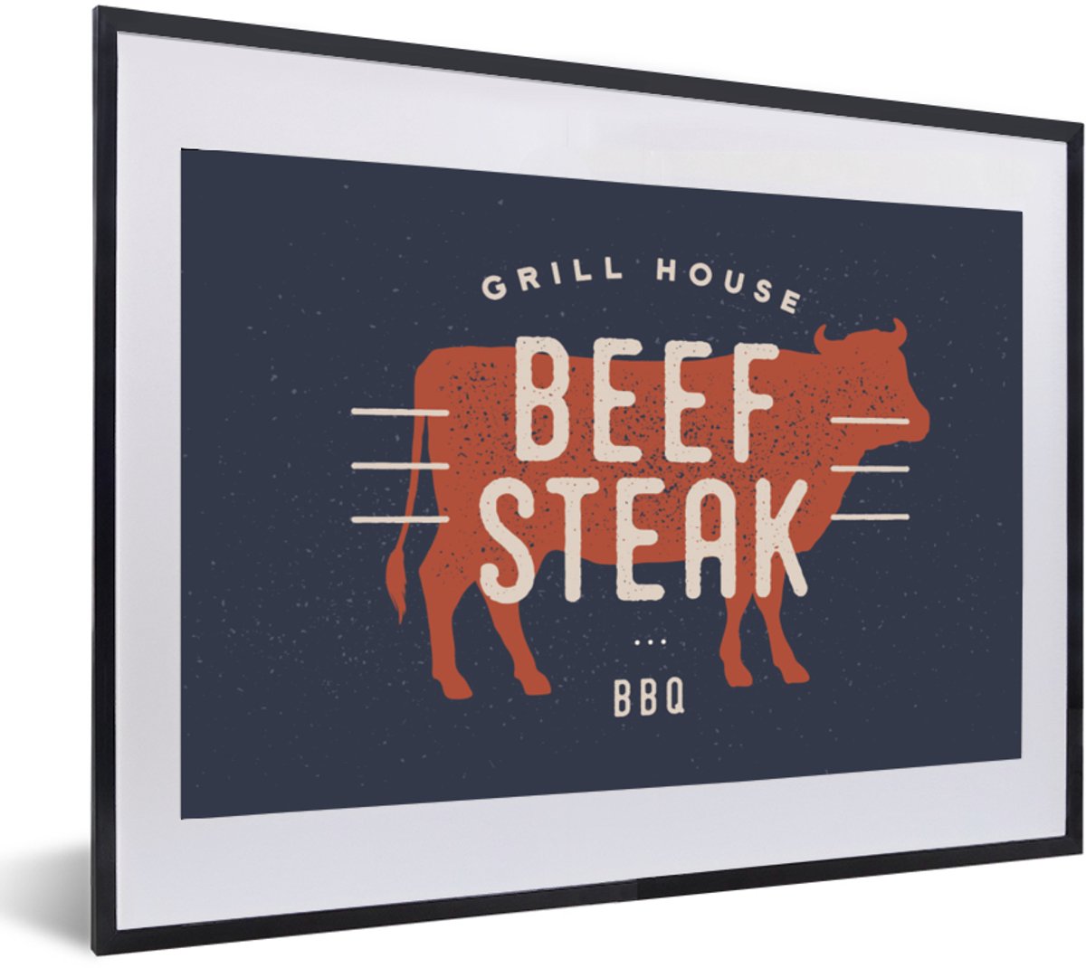 Poster in lijst - Fotolijst 60x40 cm - Posters - Mancave - Biefstuk - BBQ - Posterlijst zw