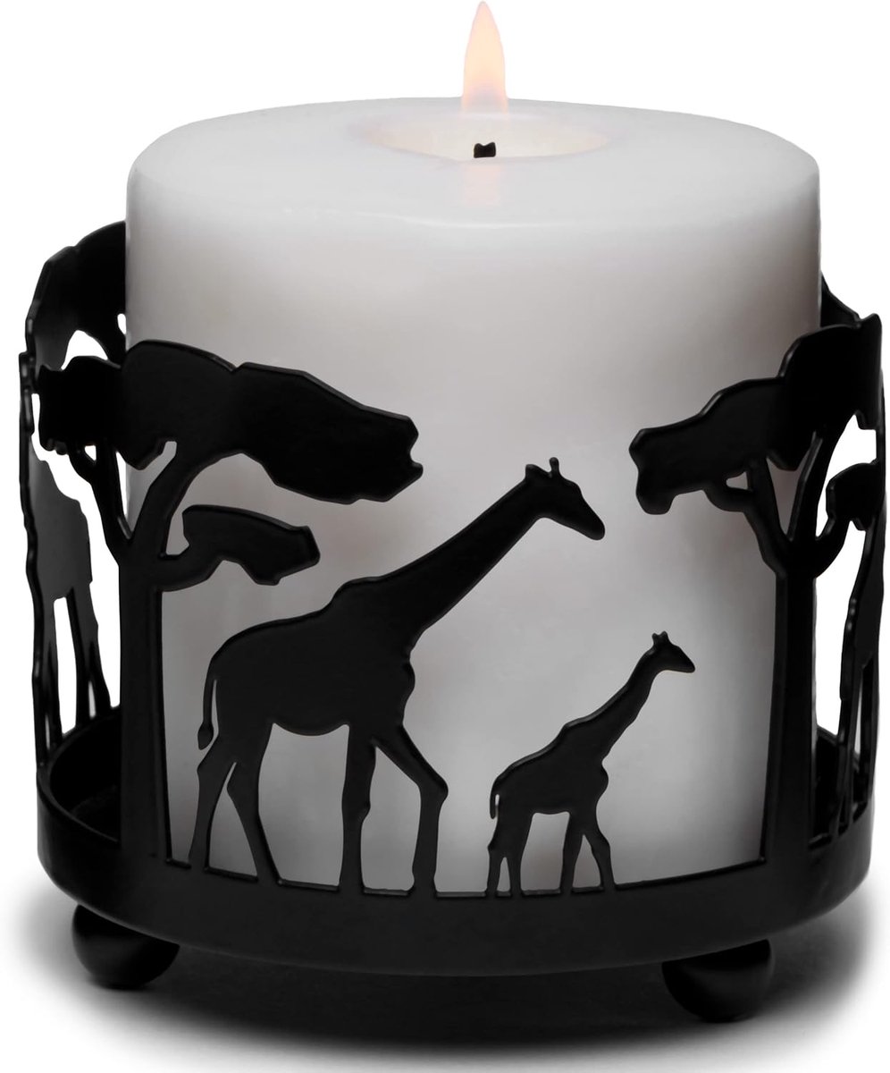 Kaarsenhouder voor Kamerdecoratie | Safari Dier Kaarsenhouders Voor Woonkamer | Zwarte Kaarsenhouders - Pillar Candle Stand Woondecoratie Accessoires Woonkamer (Giraffe Design)