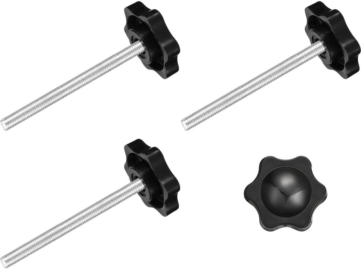 4 stuks draaiknop met spanschroef, M5 x 60 mm, sterknop in zeshoekige vorm, handgrepen van kunststof, handvat met schroef, handmatig spannen voor parasolstandaard, mechanische meubels, 25 mm