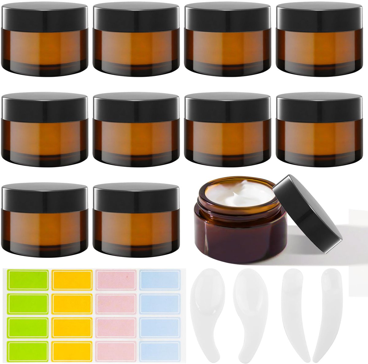 10-delige Amber Glas Lege Kan, Bruine Glazen Crèmeblikken Voor Vullen, Bruine Glazen Container, Tiegels Crèmecontainer, Lege Navulbare Zalf Crucibles Voor Cosmetische Lotion, Crèmes (20ML)