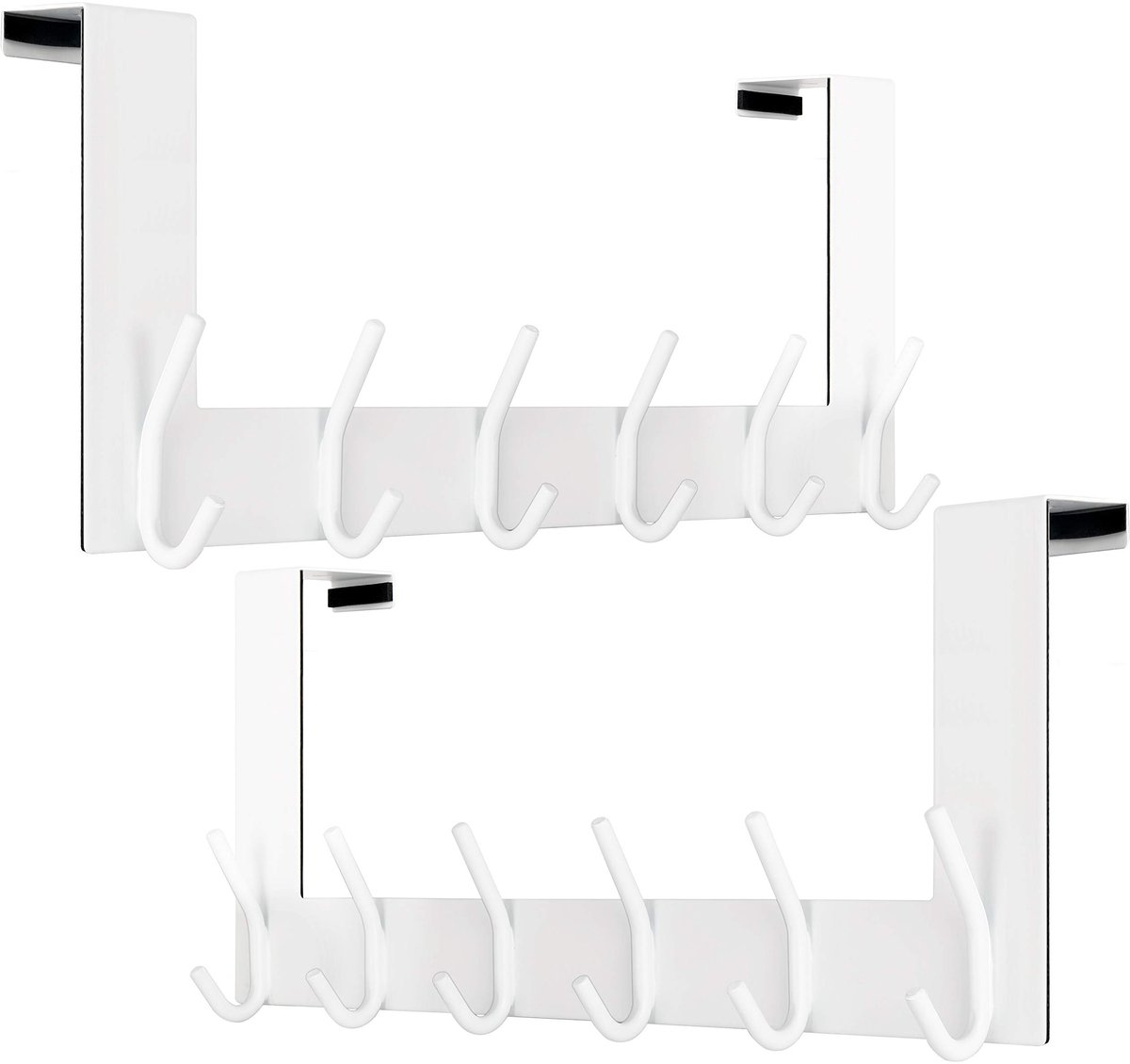 Over de deurhaak, over de deurhanger kapstok, over de deur handdoekenrek, handdoekhanger, 6 haken voor het ophangen van kleding, hoeden, badkamer, wit, 2 verpakkingen