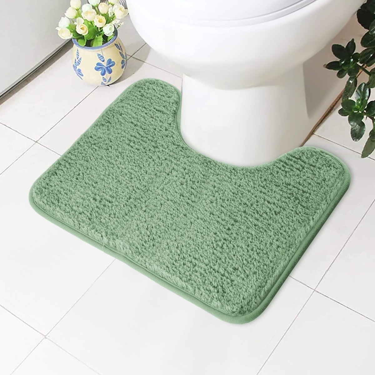 Absorberende toiletmat, antislip extra zachte badkamermat, microvezel pluizig ruig toilettapijt, machinewasbaar, sneldrogende badmat voor badkamer, U-vorm, dik toilettapijt, 50 x 40 cm