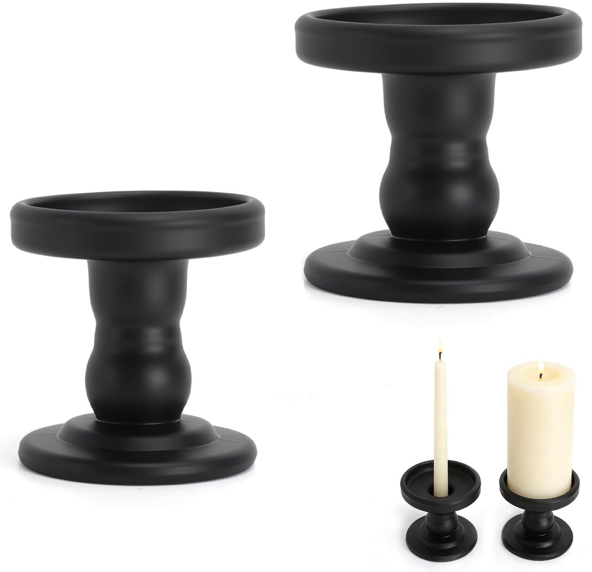 Kaarsenhouders, Stompkaarsen, Staafkaarsenstandaard, Zwart, Staafkaarsenhouder met Metaal en Glas, Kaarsenonderzetter, Kaarsenschaal voor Tafeldecoratie, Woonkamer, Bruiloft, Kerstmis, Feest