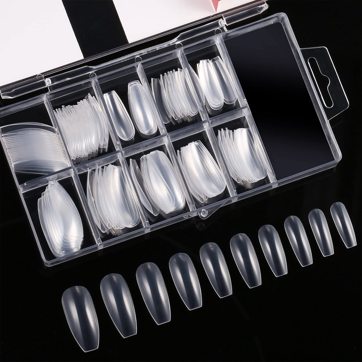 Dailygoods- Kunstnagels 120 Stuks - Acrylnagels Volledige Afdekking - Ballerina's in Nagelvorm - 10 Maten - Zelfklevende Nagellijm - Heldere Doos - Nepnagels