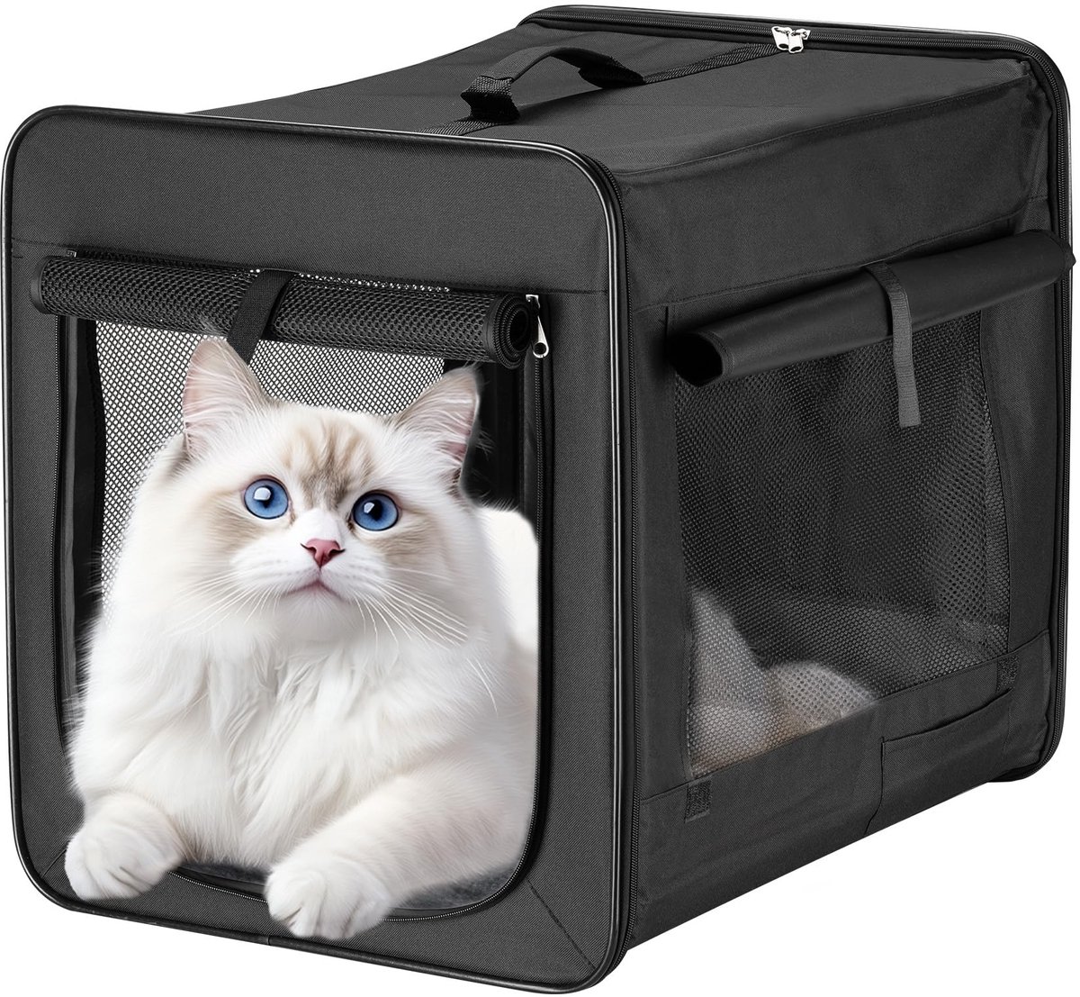 Transportbox voor honden en katten XXL 106x71x81 cm, robuuste en lichte hondenbox met uitneembaar kussen, zwart huisdierenbox voor een veilige transport