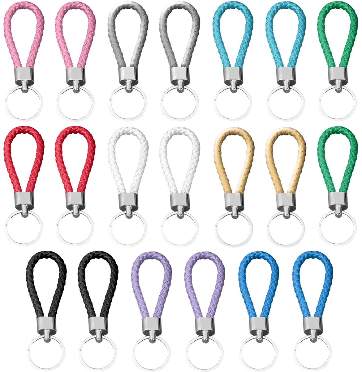 Dailygoods- Sleutelhanger 20 stuks - Gevlochten PU-touw - Kleurrijk - Draagbare Sleutelhanger - Stevig en duurzaam - 4,5x1,2x0,4 inch - Sleutelring
