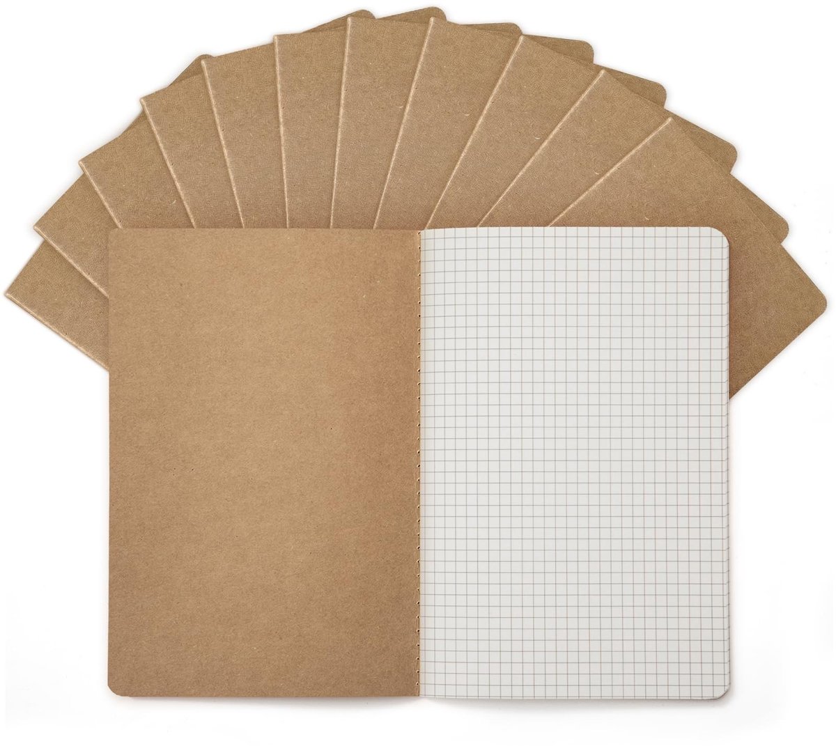 Dailygoods- Notitieboeken Set van 12 - A5 - 60 Pagina’s Geruit - Kraftpapier Omslag - Duurzame Binding - FSC-gecertificeerd - Schrijfblok