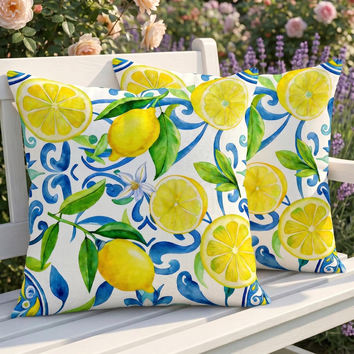 Dailygoods- Kussensloop Weerbestendig - Set van 2 - 45 x 45 cm - Dubbelzijdig Patroon - Decoratief Bloemen - Linnen - Buitenkussen