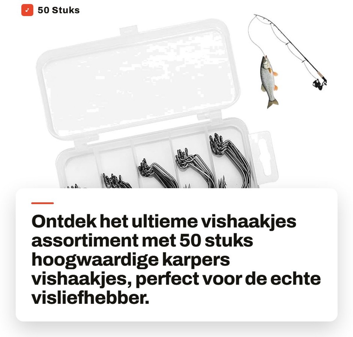 Dailygoods- Vishaakjes Assortiment 50 Stuks - Karpers/Vishaak - Kunststof Doos - Koolstofstaal - Weerhaakontwerp - Perfect voor IJsvisserij - Vishaken