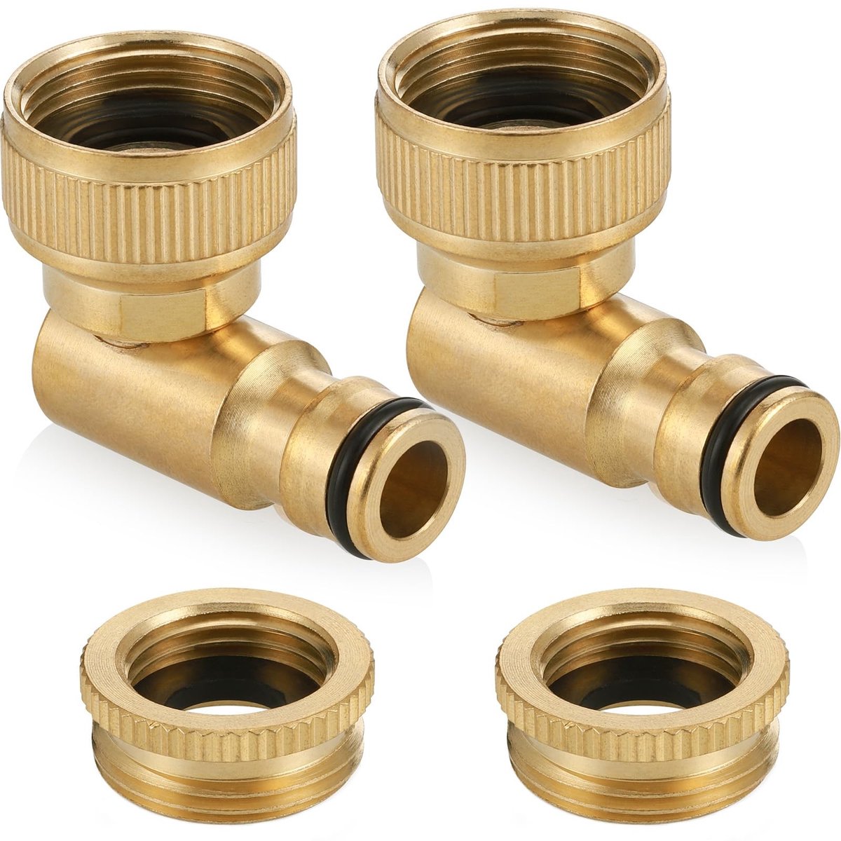 Dailygoods- Haakse Kraanverbinding 2-in-1 - Messing - Buitenkraanconnector 1/2" & 3/4" - 90° Elleboog - Slangconnector - Tuinslangadapter