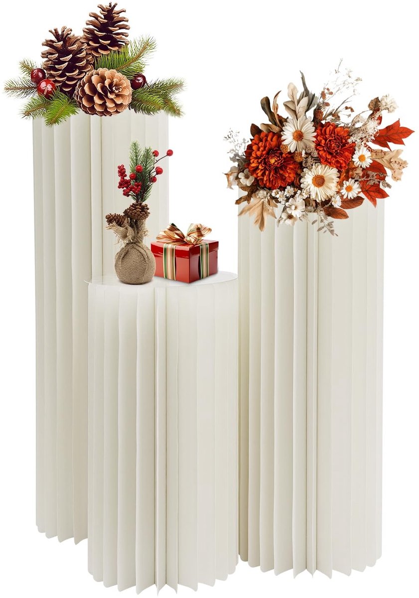 Dailygoods- Bloemenzuil Opvouwbaar - Decoratieve Zuil - Cilinderstandaard - Papieren Zuilen - Set van 3 - 60/80/100 cm - Decoratieve Standaard