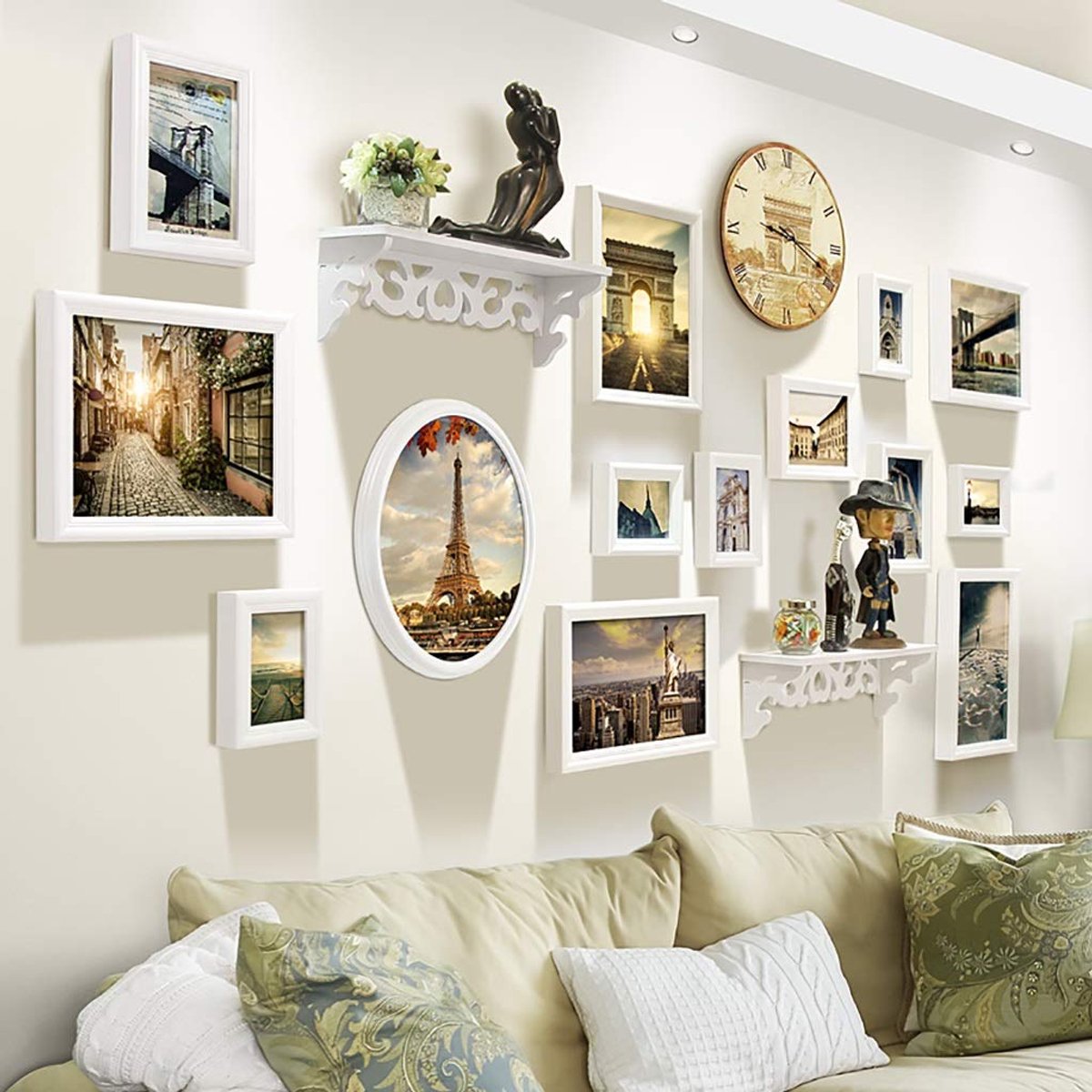 Fotolijstenset, set van 14 fotolijsten van hout, voor muur en thuis, 5 kleuren