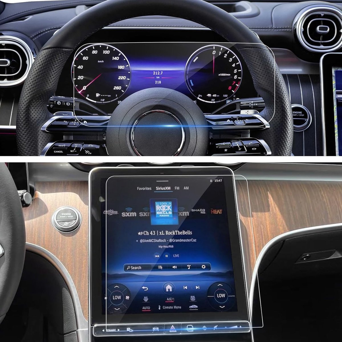 Set van 2 Screenprotectors voor Mercedes C-Class W206 en GLC X254 - 12.3 Inch Navigatie en Instrumenten Scherm Bescherming met Gehard Glas