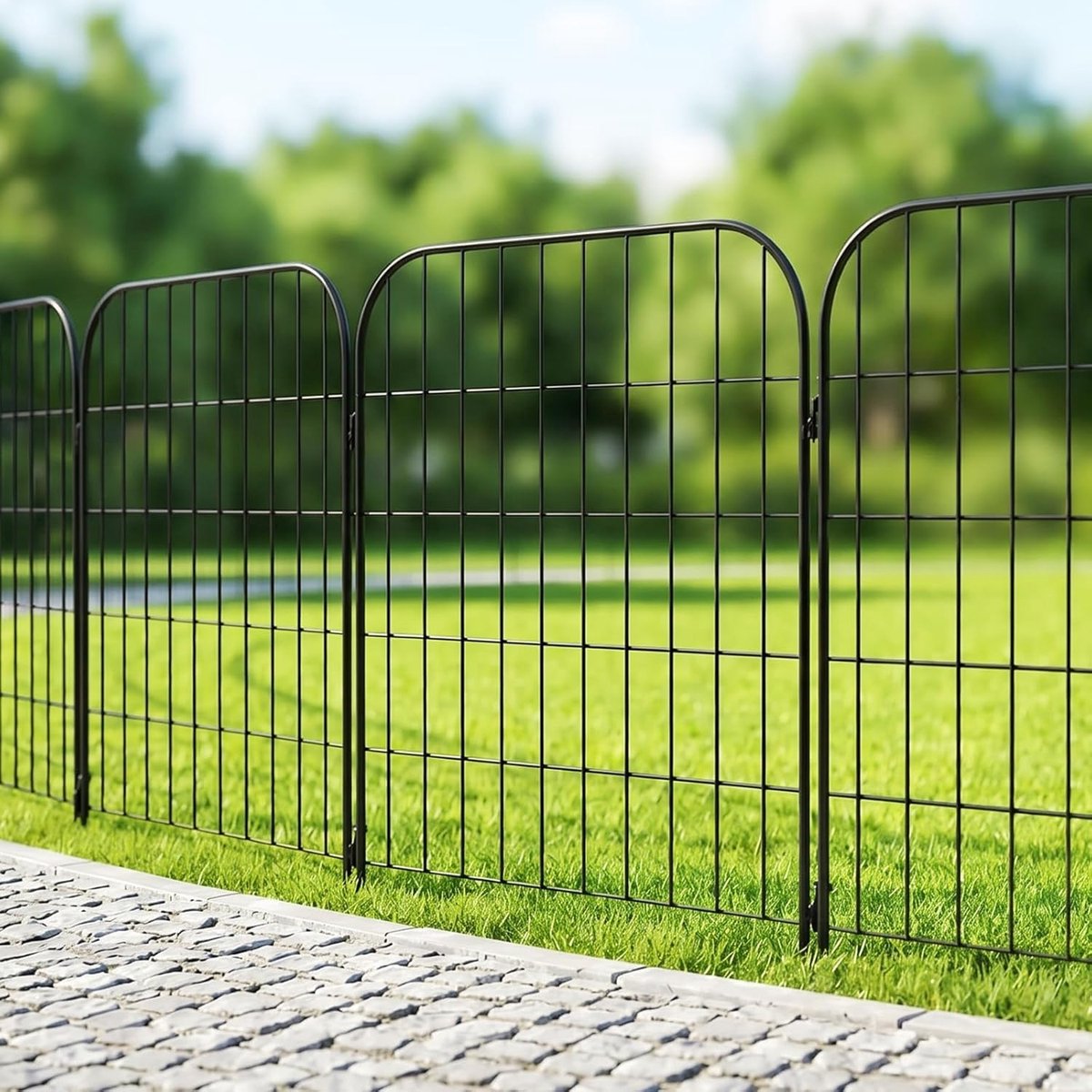Decoratieve Tuinomheining 76 x 56 cm, Roestvrije Metalen Omheining met 5 Panelen, Gravenvrij Hek voor Tuin, Patio en Honden