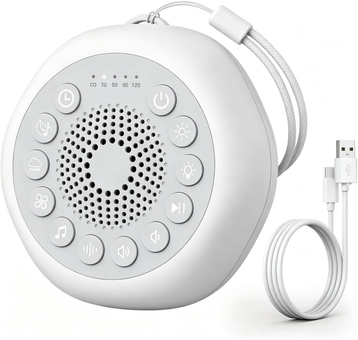 White Noise Machine with Night Light for Sleeping Adults & Office Privacy, draagbaar Sound Device with 27 Non-Looping Sounds, 12-Hour Rechargeable Noise Blocker for Travel & Snoring Masking
