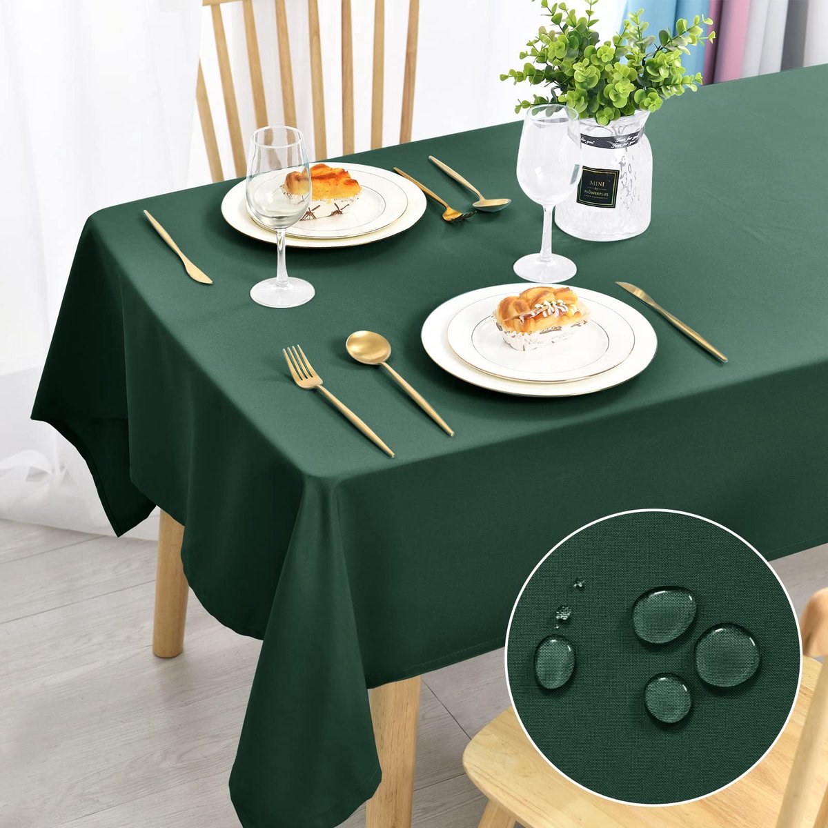 Groen tafelkleed, vlekbescherming, afwasbaar, tafellinnen, waterdicht, voor eetkamer, tuin, feest, bruiloften of huishouden, 130 x 160 cm