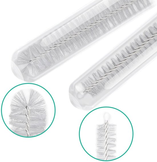 Borstels 13-delig, 21 cm Nylonborstel, Mini RVS Borstel, voor Flessen, Rietjes, Babyflessen, Bekers, Buizen, Koffiemachines - Wit — afbeelding 4