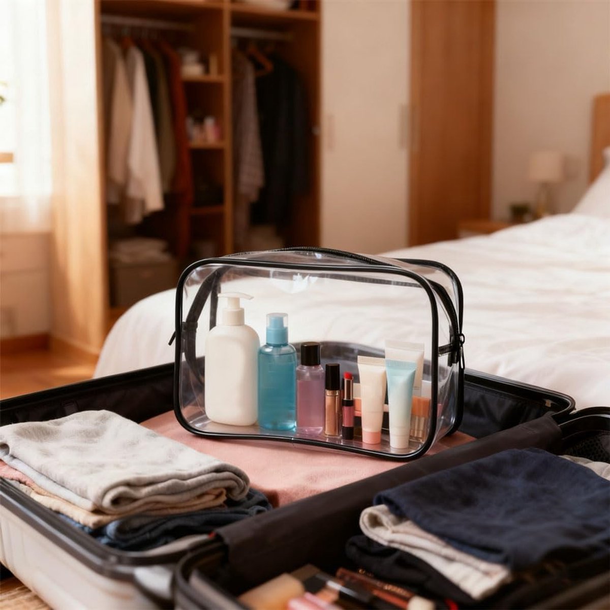 toilettas, 2 stuks cosmeticatas, transparant, grote opslag, waterdicht, duurzaam, reisaccessoires voor reizen, vliegtuig, handbagage en organisatie