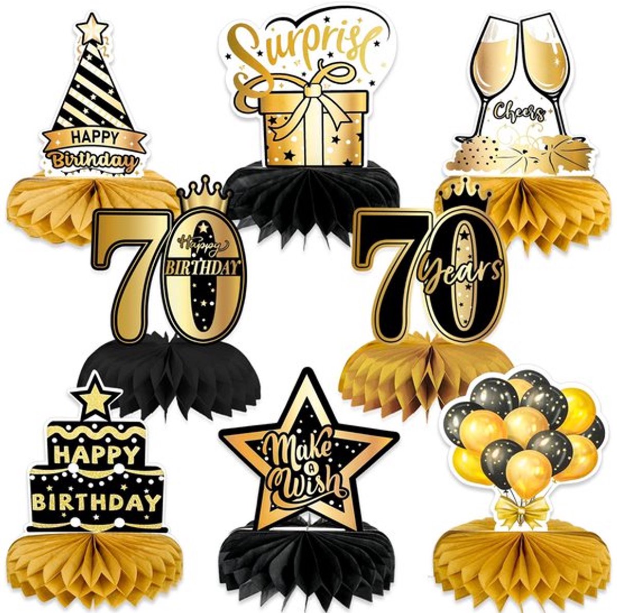 Dailygoody - 70e verjaardag decoraties - honingraat centerpieces