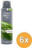 Dove Men+Care Advanced Extra Fresh deodorant spray, met groene bladeren en waterdruppels. 72H bescherming.
