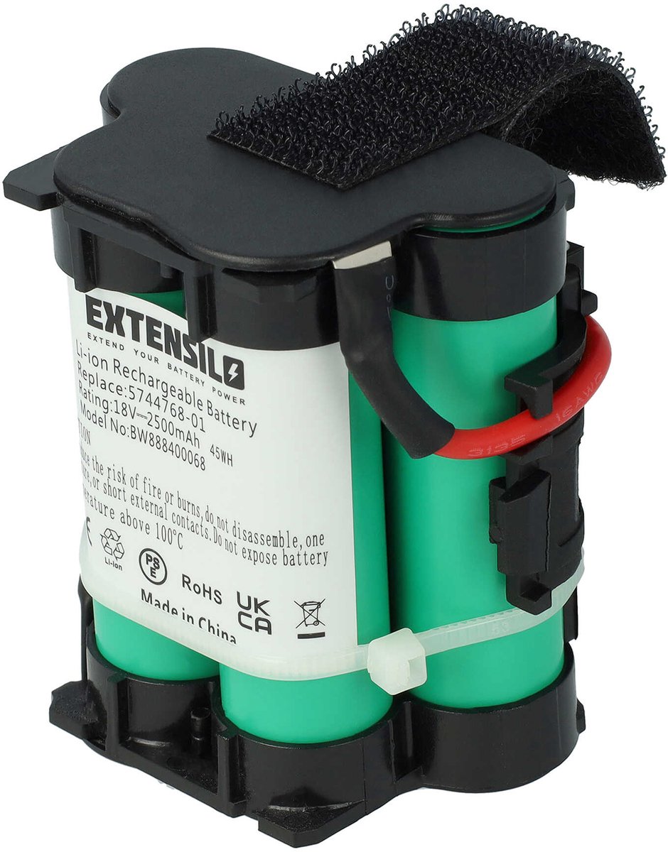 EXTENSILO-accu compatibel met Gardena R80, R40, R70, R50, R40Li, R50Li, R80Li, R38Li, R45Li, R70Li, R75Li grasmaaiers (2500mAh 18V Li-Ion)