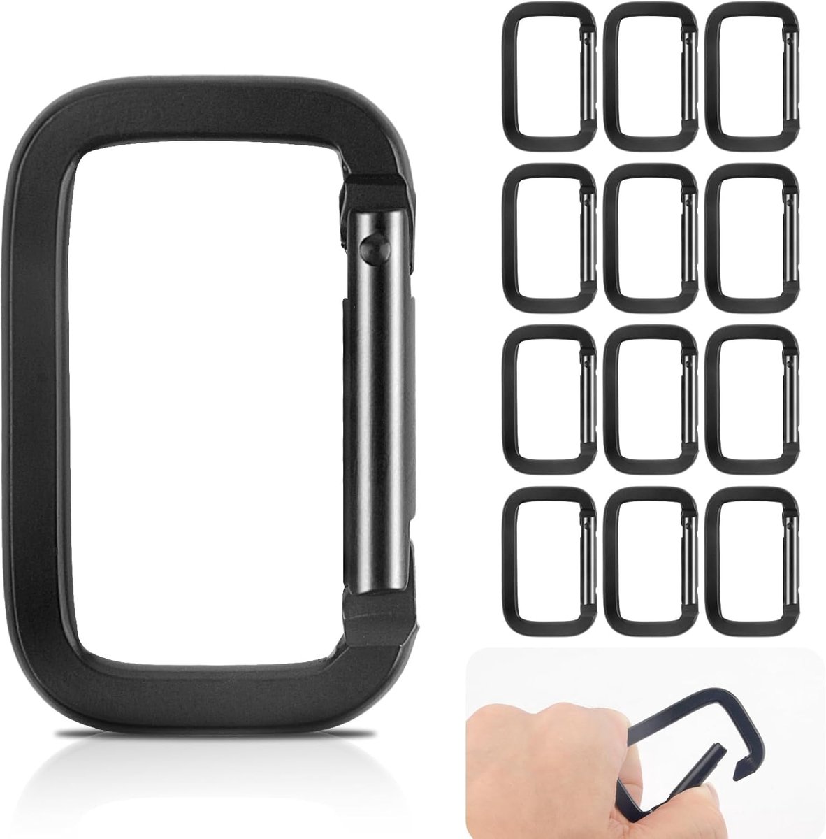 Karabijnhaken, 3,0 x 4,7 cm, kleine karabijnhaken, robuuste D-ringhaken met metalen veer, reissleutelhangers, autosleutelringen, haken voor paracord, sleutelhanger, hondenmarkerclips