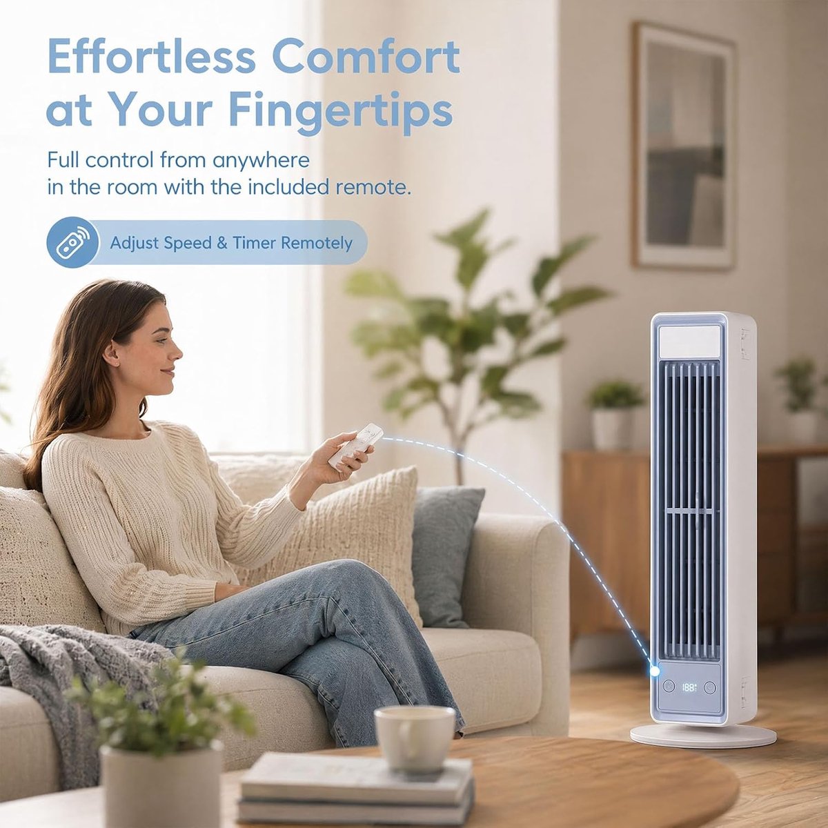 VHV - Torenventilator - Ventilatoren - Kolomventilator - Ventilator met afstandsbediening - Zonder bladen - Oscillerend - Stil - Compact - Voor slaapkamer, woonkamer en kantoor - 12x12x36 cm - Wit – foto 3
