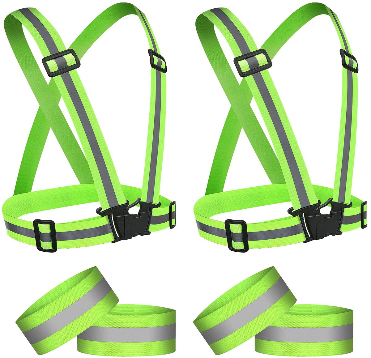 Reflecterend Vest, 2 Stuks 360 Graden Goed Zichtbaar Reflecterend Hardloopvest, Lichtgewicht Verstelbaar Reflecterend Veiligheidsvest met 4 Armbanden, Geschikt voor Hardlopen en Reizen 's nachts