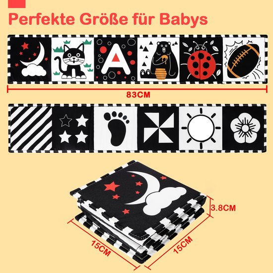 Babyboek,Contrastboek, Baby stoffen boek, Zintuiglijke boeken, zwart-wit prentenboek, baby soft fotoboek,doekboek, knuffelboek, speel boek, babyspeelgoed 0-3-6 maanden, Pasgeboren Baby Cadeau — afbeelding 5