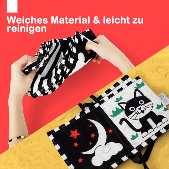 Babyboek,Contrastboek, Baby stoffen boek, Zintuiglijke boeken, zwart-wit prentenboek, baby soft fotoboek,doekboek, knuffelboek, speel boek, babyspeelgoed 0-3-6 maanden, Pasgeboren Baby Cadeau — afbeelding 3