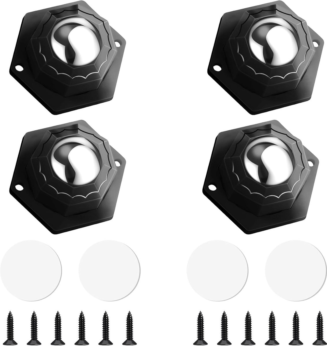 4 Stuks Rollen voor Meubels, 20 mm Zelfklevende Zwenkwielen, 360 Graden Wielen met Schroeven en Lijm voor Tafel, Doos, Zwart