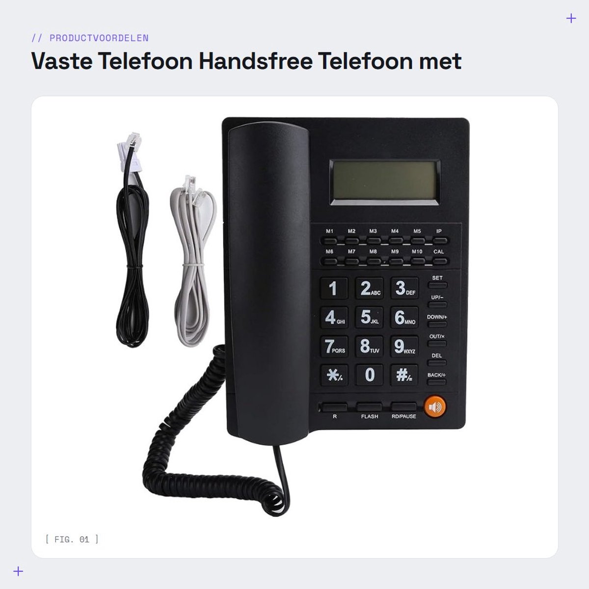 Dailygoods- Vaste Telefoon HD-gesprekskwaliteit - Handsfree Telefoon - Grote Knoppen voor Ouderen - Nummerweergave - Ruisonderdrukking - ABS Materiaal