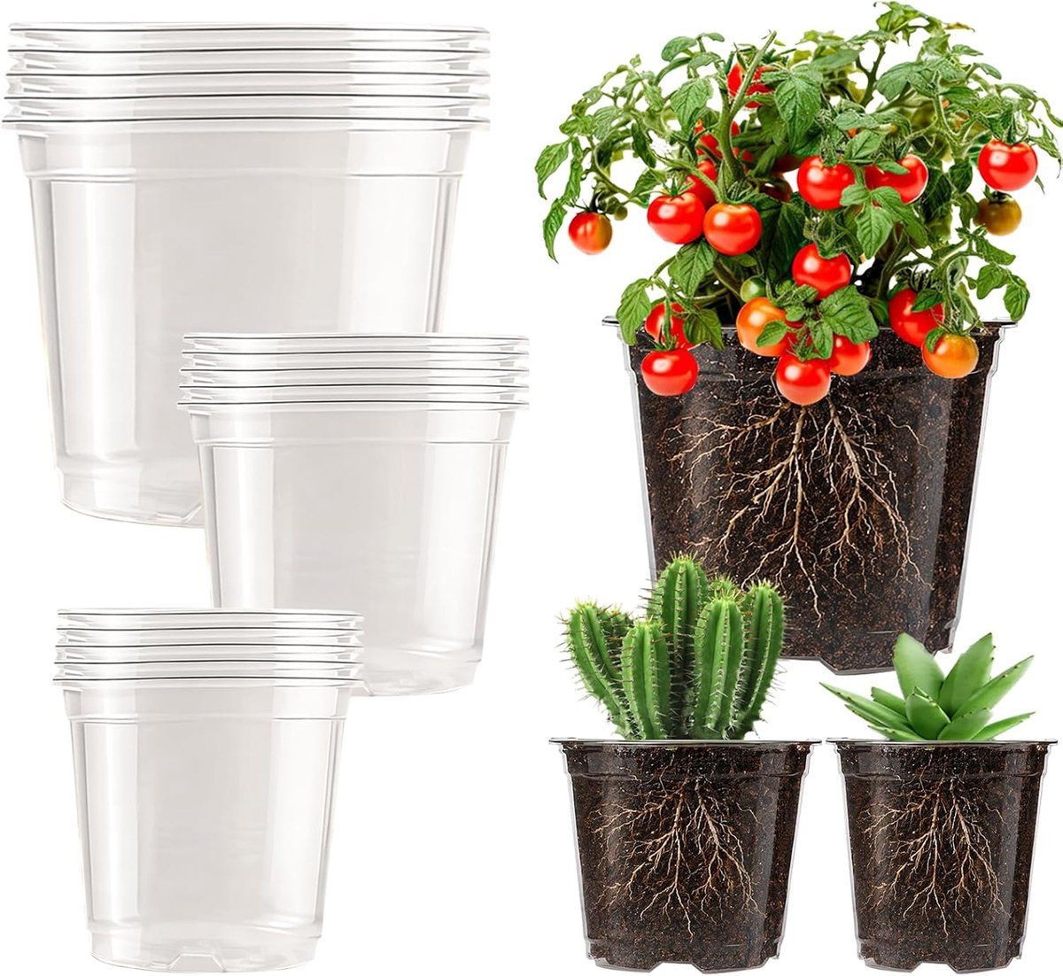 15 stuks transparante kweekpotten voor planten, 9/10/13 cm, kunststof onderzetter, orchideeënpot, transparant, kweekpot, plantenpot, transparant voor orchideeën, cactus
