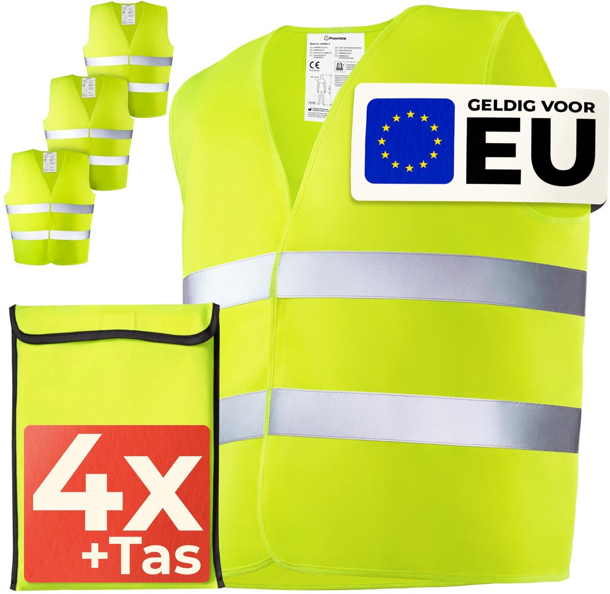 Dailygoods- Veiligheidsvest Reflecterend - Hoge Zichtbaarheid - Gecertificeerd EN ISO 20471 - Universele Maat - Ideaal voor Auto/Bouw - Inclusief Tas - Veiligheidskleding