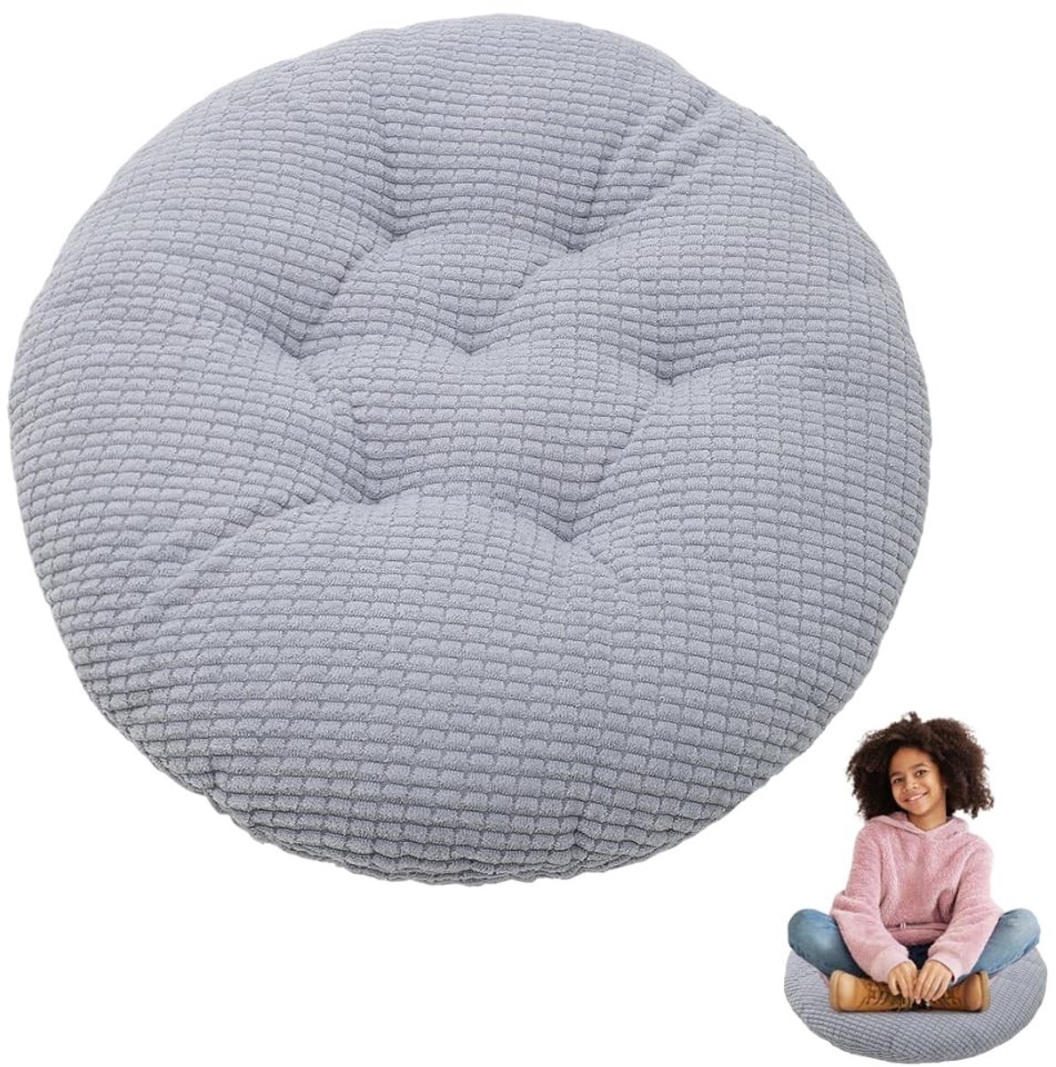 Dailygoods - Zitkussen Rond - Afneembaar Vloerkussen 38 x 38 cm, Grijs