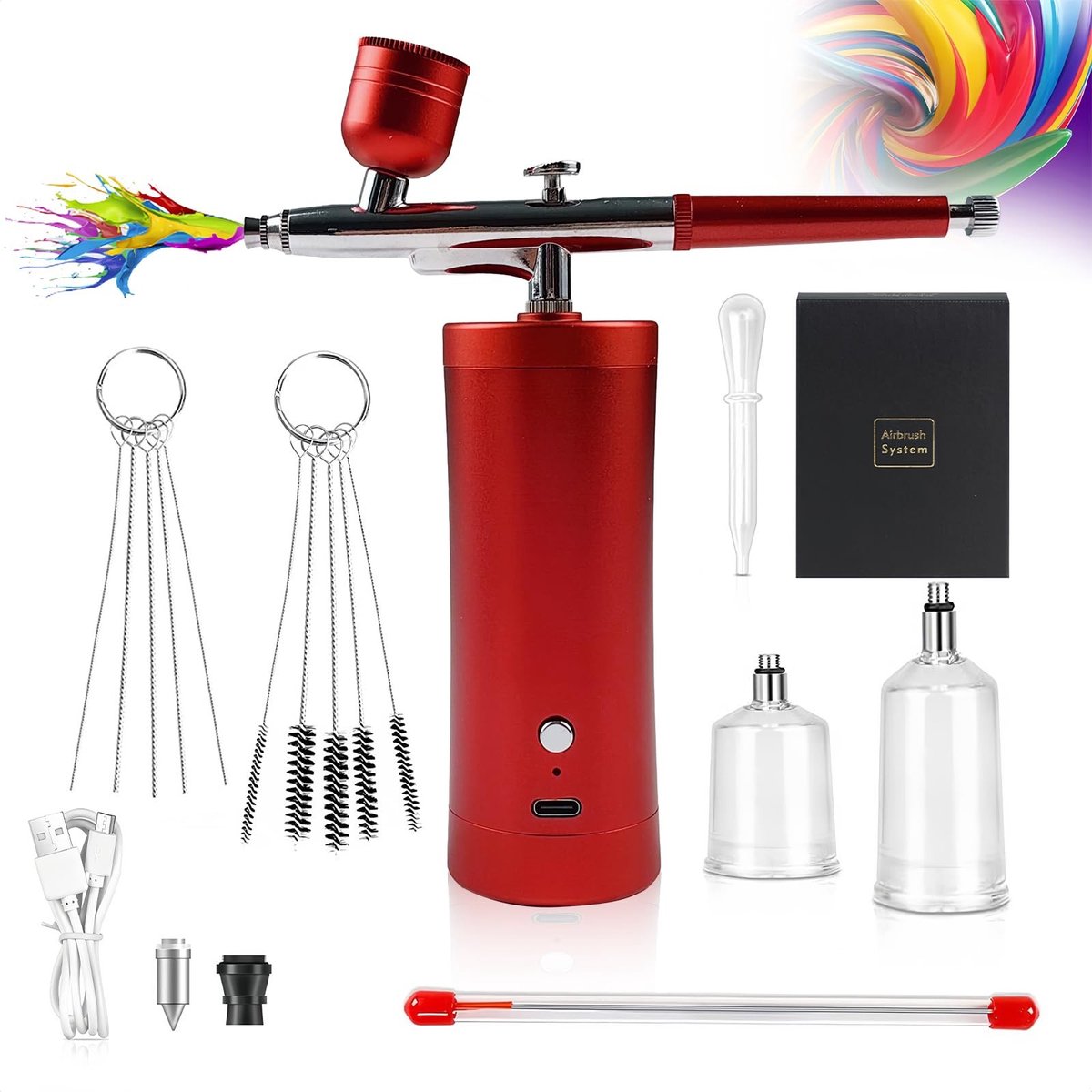 Dailygoods - Airbrush Kit, Oplaadbare Draadloze Airbrush Compressor Hogedruk Airbrush set Draagbare Draadloze luchtborstel met Reinigingsborstelset voor Kapper, Nagelkunst, Taartdecor, Make-up