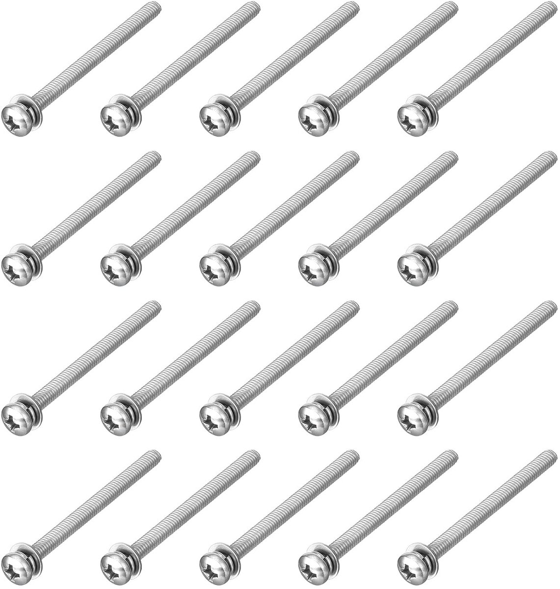 M4 x 50 mm 304 roestvrij staal Phillips Pan Head machineschroeven bouten gecombineerd met veerring en sluitringen 20 stuks