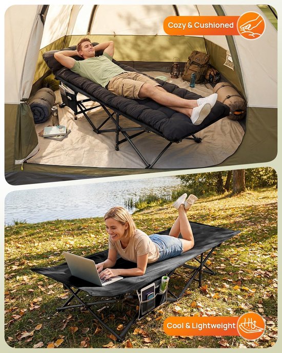 Campingbed Opvouwbaar met Matras - Extra Breed 75 cm - Draagvermogen 204 kg - Waterdicht Oxford Stof - 188 x 71 cm — afbeelding 4
