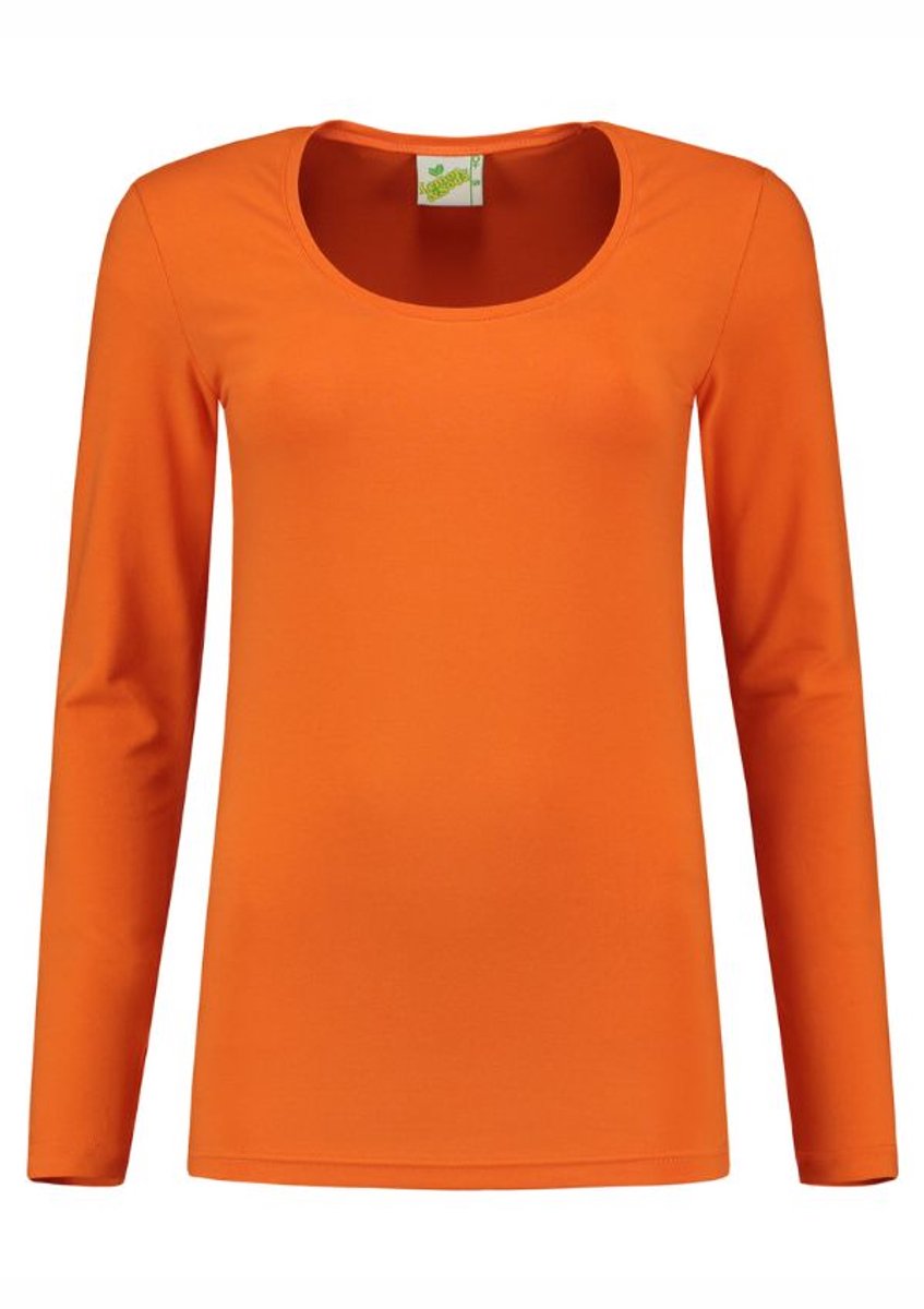 Lemon & Soda dames T-shirt met lange mouwen en een ronde hals in de kleur oranje in de maat M